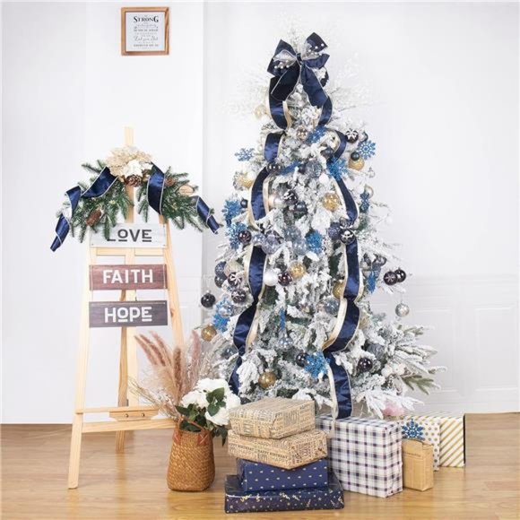 100 Pack Christmas Ball Ornaments, Navy Blue and White Plastic Christmas Balls